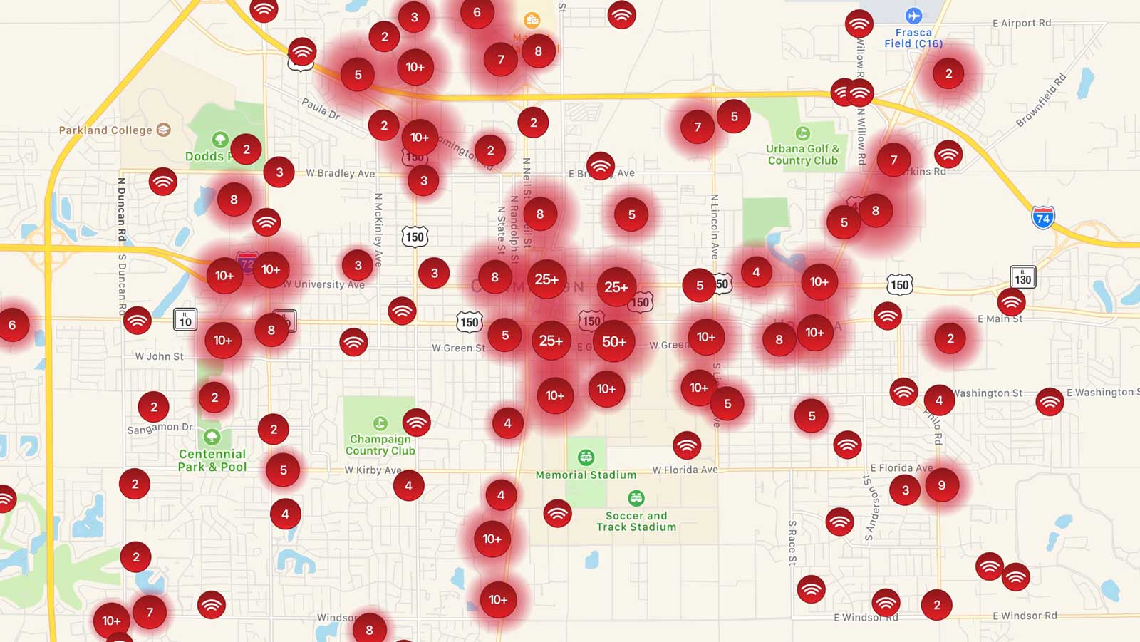 Champaign Urbana WiFi map